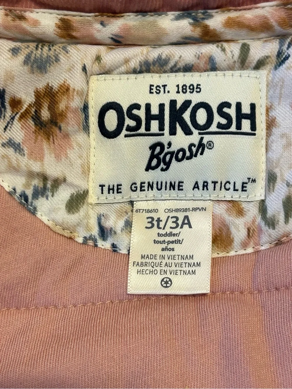 OshKosh B'gosh Girls Pink Corduroy Coat 3T Lined Button Collared Pockets